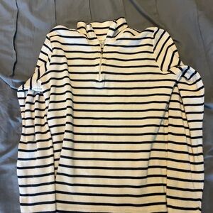 L.L. Bean White and Navy Striped Cotton Top
